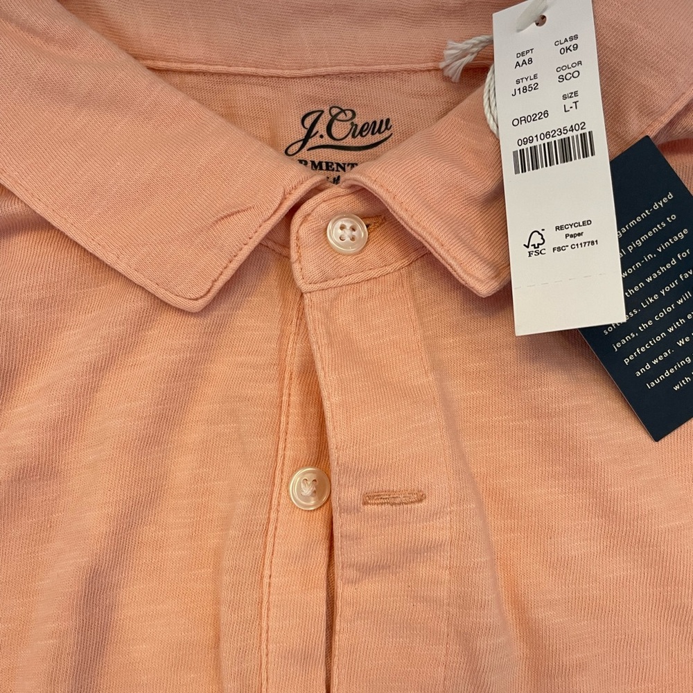Mens JCrew cotton polo. Brand new. Size large/tall. Peach color.
